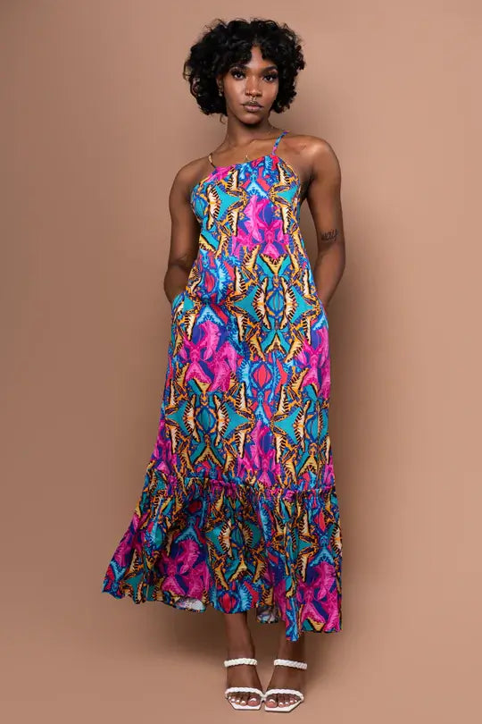 Coreen Cotton Strappy Maxi Dress - Teal Orchid - Furkat & Robbie