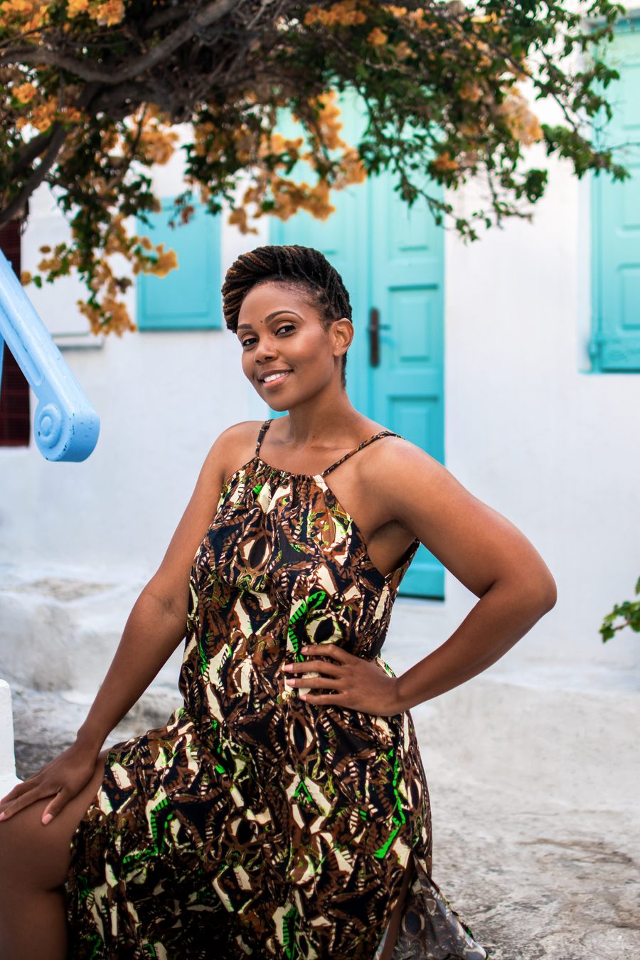 Coreen Cotton Strappy Maxi Dress in Penny Lime Brown - Furkat & Robbie