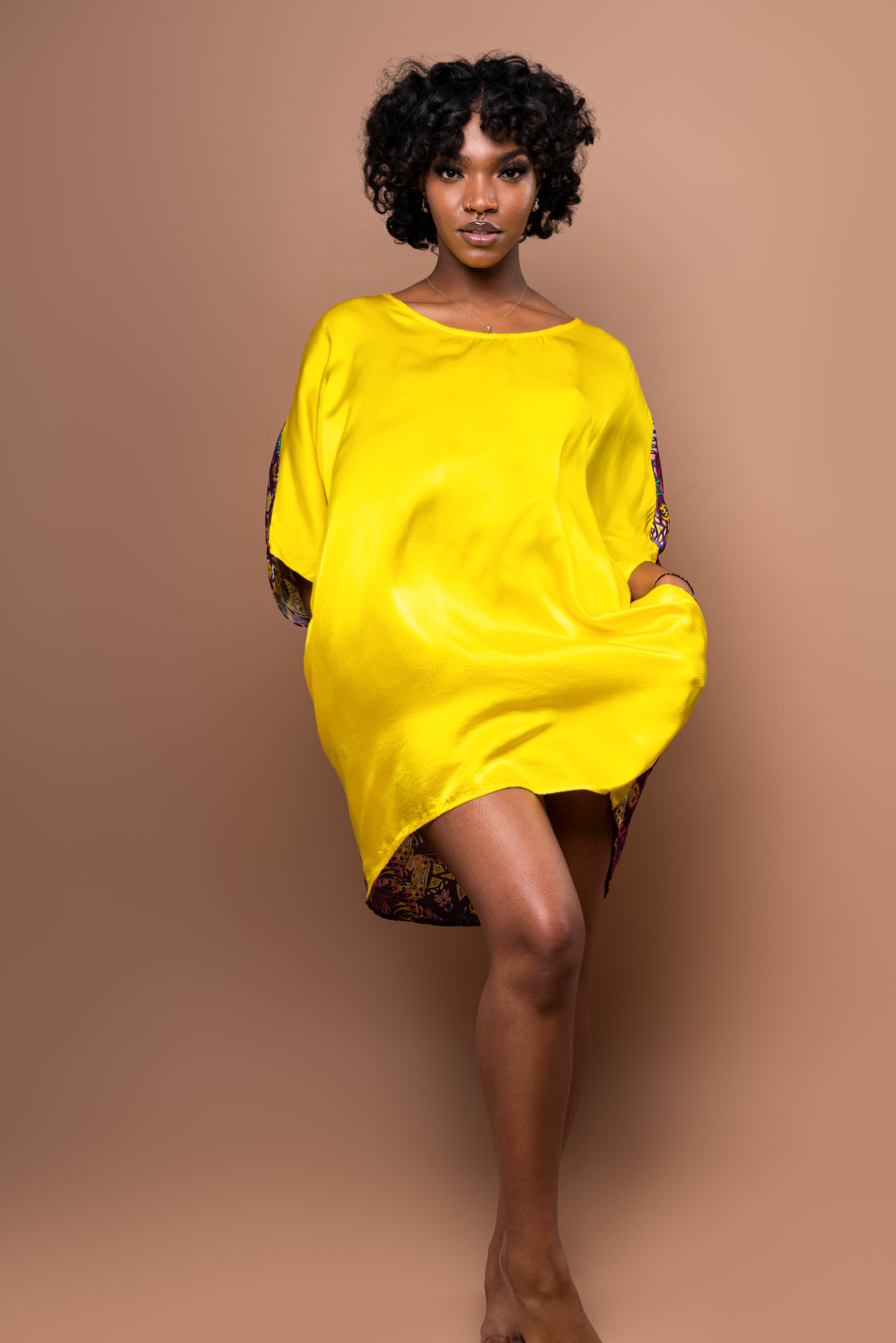 Yellow silk online mini dress