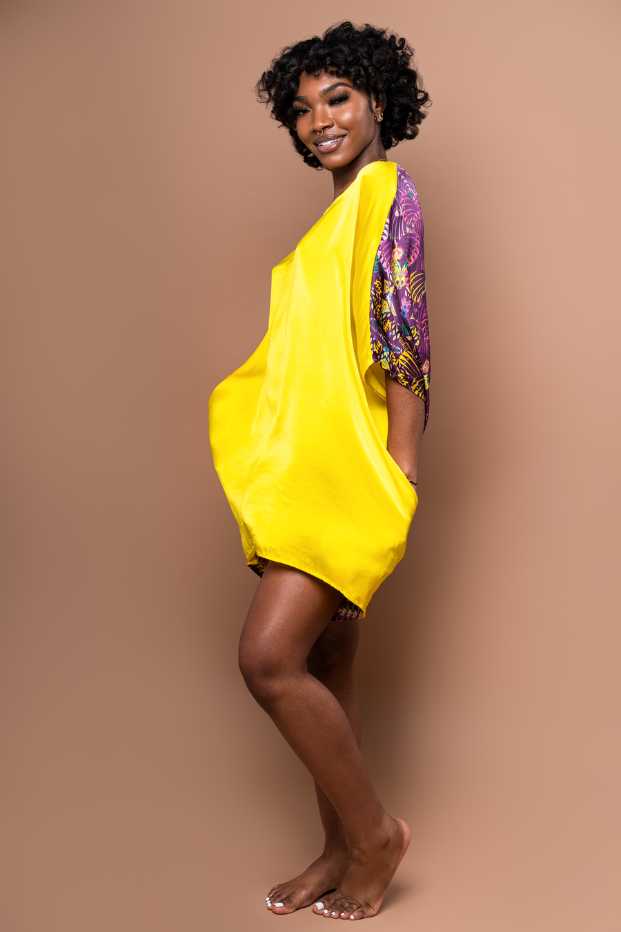 Tunde Tunic Mini Dress in Silk - Sophisticated Soul of Gold