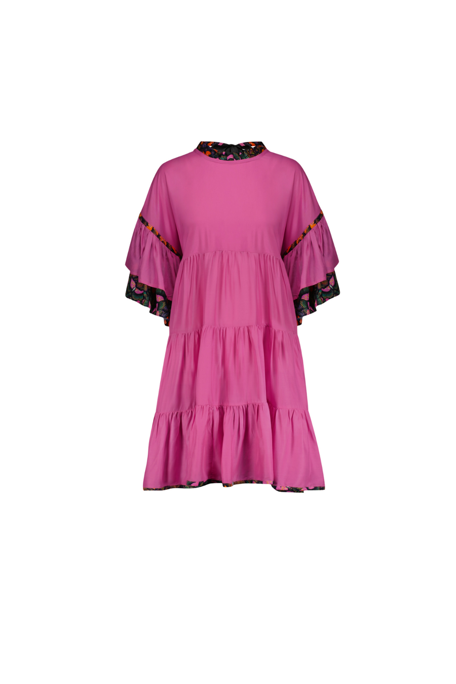Neena Tiered Kaftan Mini Dress - Sensual Carmine Rose - Furkat & Robbie
