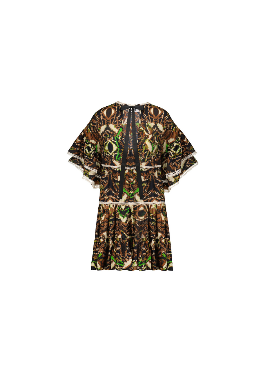 Neena Tiered Kaftan Mini Dress in Penny Lime Brown - Furkat & Robbie