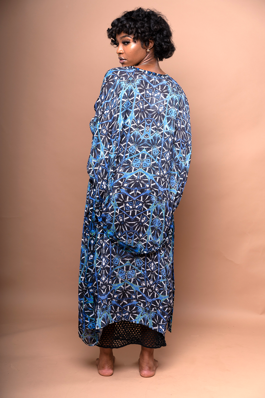 kimono wrap dress Berlin Floral Mielle Maxi The model is 59 (175cm) wearing size S EACH ITEM IS MADE Black Satin Polka dots wrap