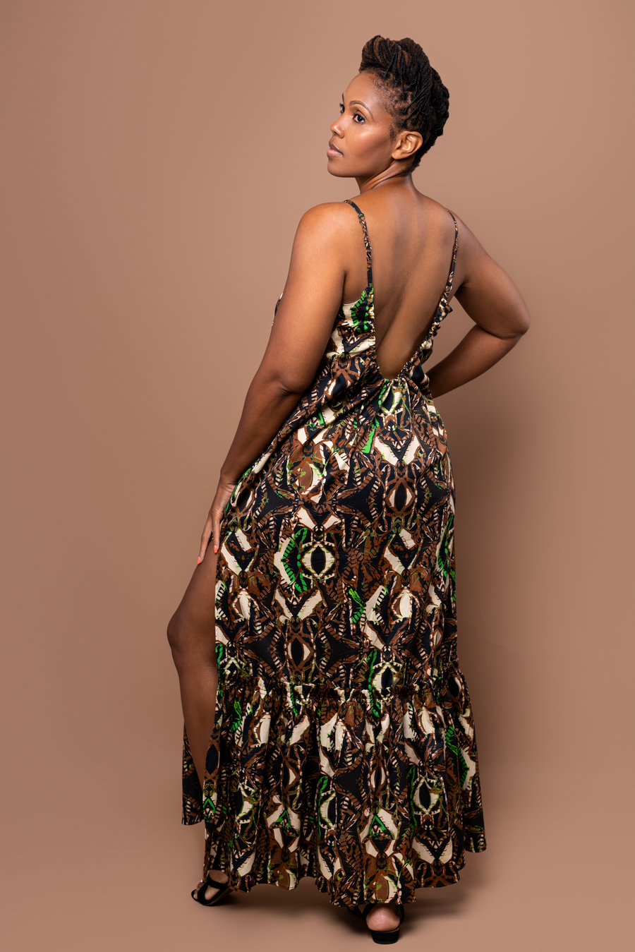 Coreen Cotton Strappy Maxi Dress in Penny Lime Brown M/L Coreen Cotton Strappy Maxi Dress in Penny Lime Brown M/L