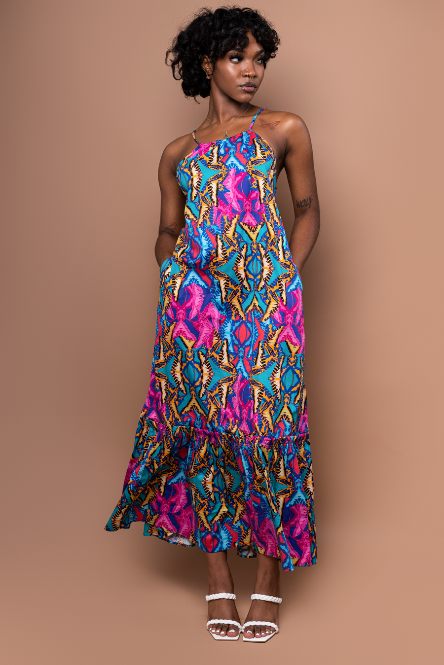 Coreen Cotton Strappy Maxi Dress - Teal Orchid