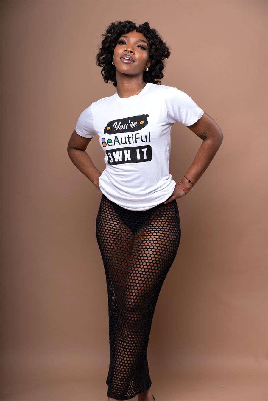 You're Beautiful Own It Cotton T-Shirt II in White - Furkat & Robbie
