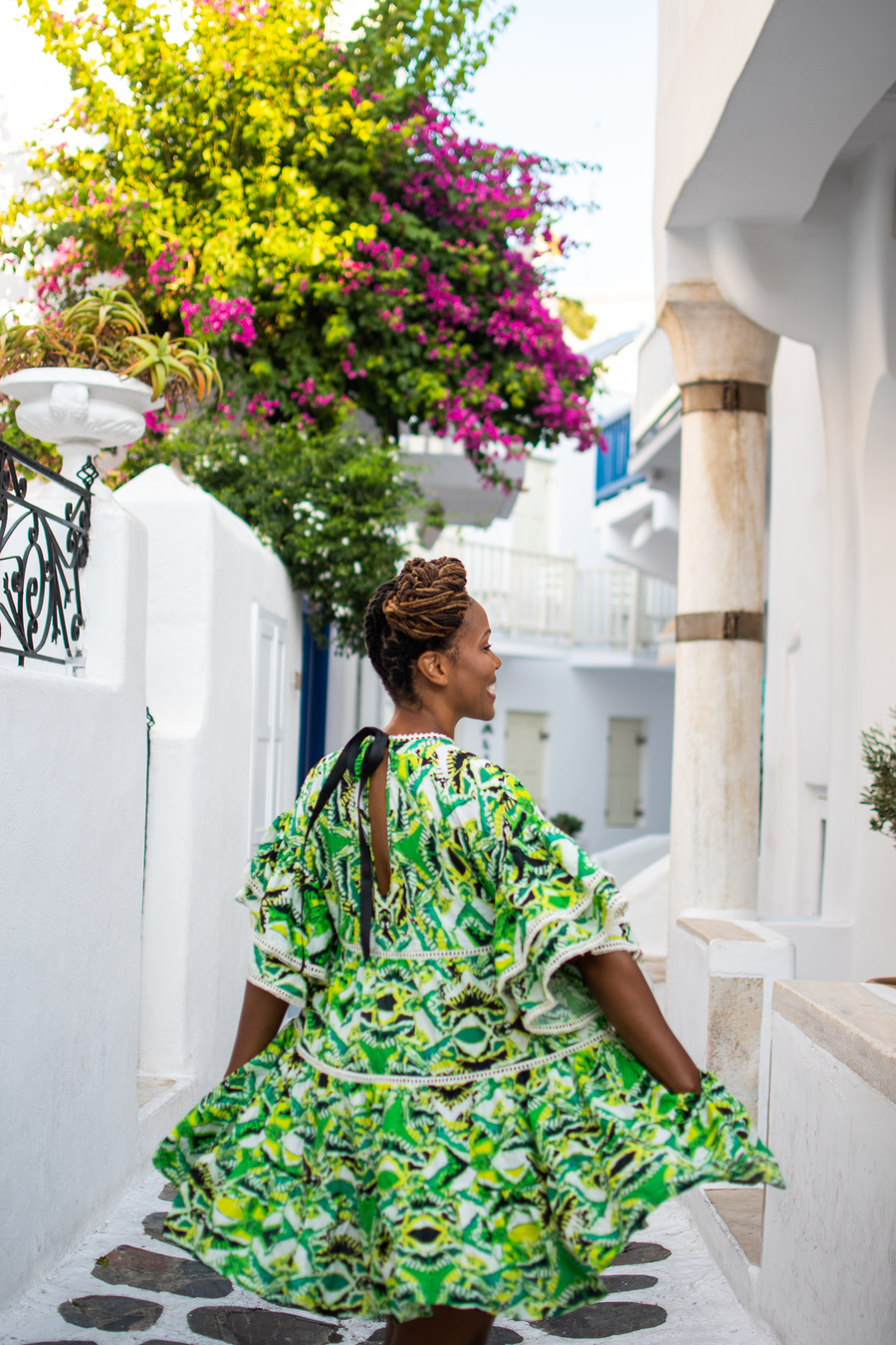 Neena Tiered Kaftan Mini Dress in Neon Citrine - Furkat & Robbie