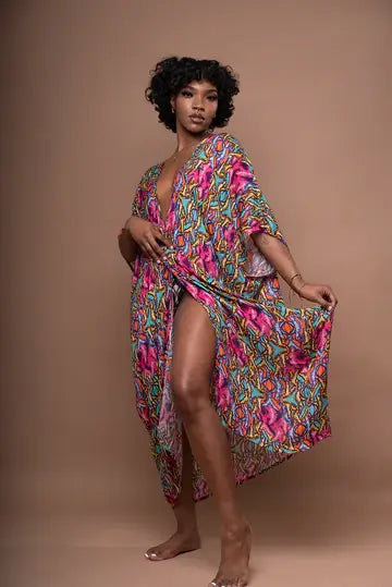 Akila Kimono Wrap Dress - Teal Orchid - Furkat & Robbie