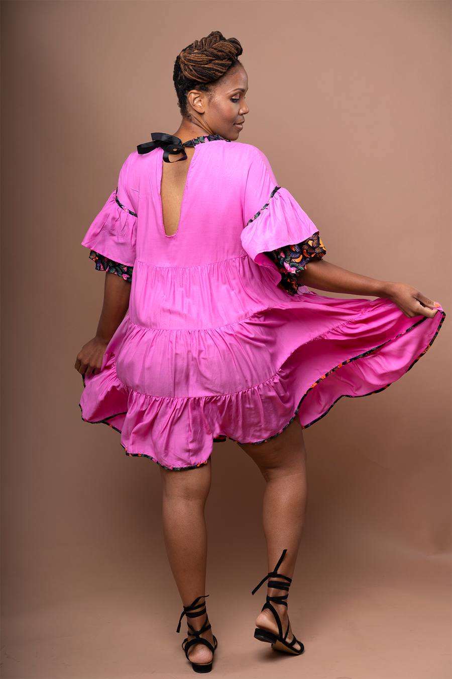 Neena Tiered Kaftan Mini Dress - Sensual Carmine Rose - Furkat & Robbie